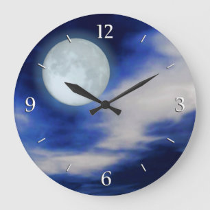 Night Sky with Moon and Clouds Large Clock