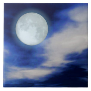 Night Sky with Moon and Clouds Tile