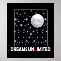 Night sky with moon and stars with dreams quote