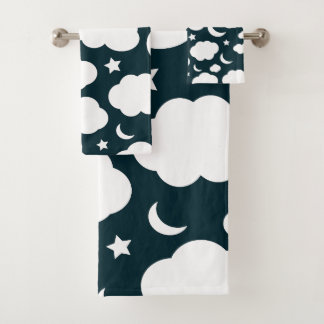 Night sky with moon, stars and clouds bath towel set