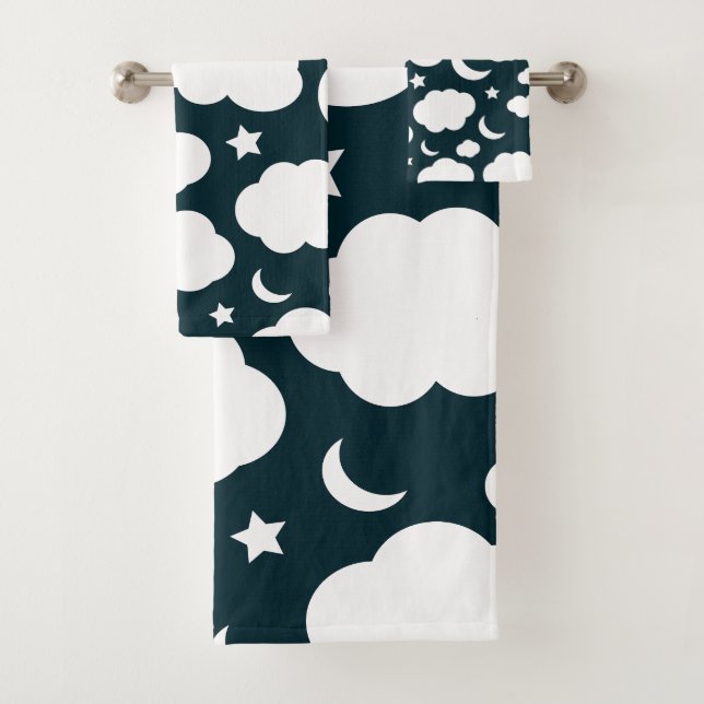 Night sky with moon, stars and clouds bath towel set (Insitu)