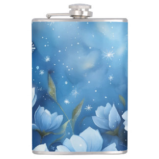 Night Sky With Stars and Flowers Digital Art Hip Flask