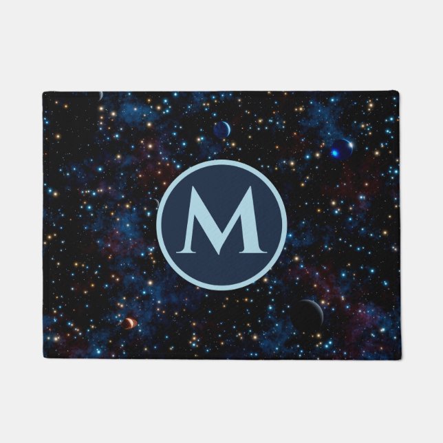 Night sky with stars and planets personalised  doormat (Front)