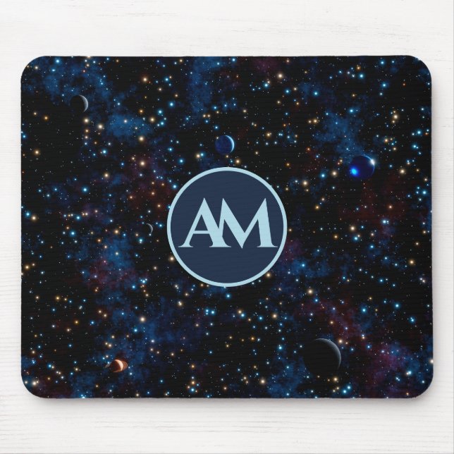 Night sky with stars and planets personalised mouse mat (Front)