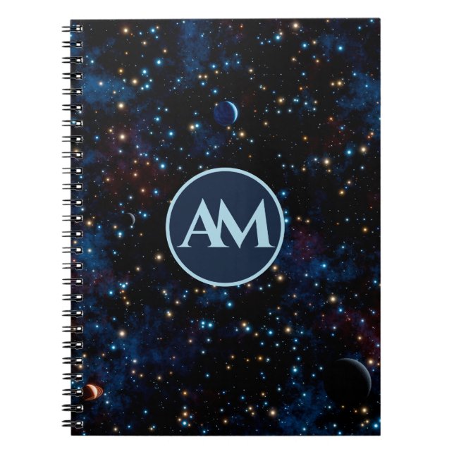 Night sky with stars and planets personalised notebook (Front)