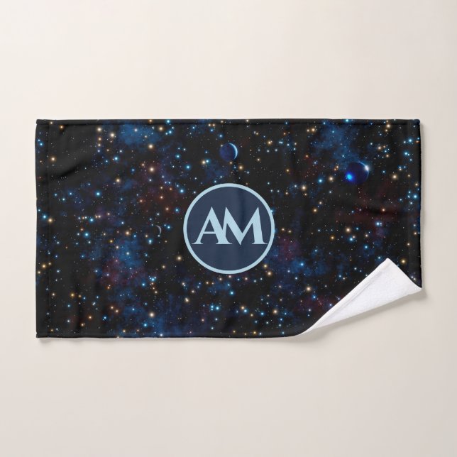 Night sky with stars and planets personalized bath towel set (Hand Towel)