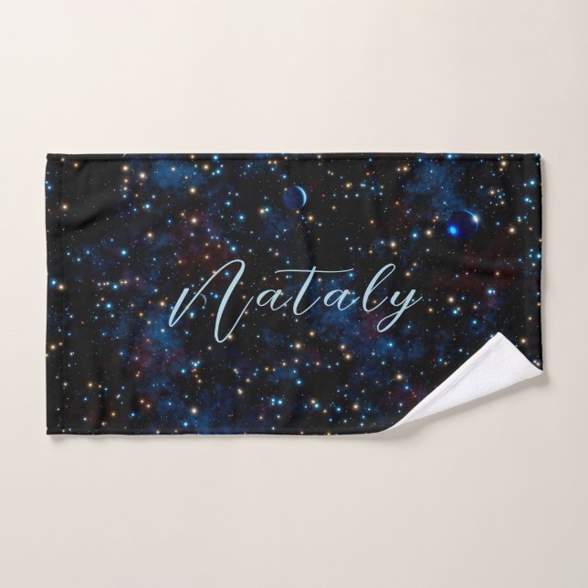 Night sky with stars and planets personalized hand towel (Hand Towel)