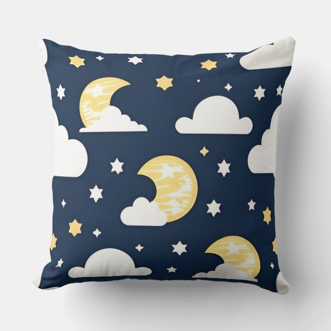 Night Sky with Stars, Moon and Clouds Cushion (Front)