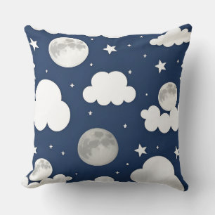 Night Sky with Stars, Moon and Clouds Cushion