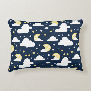 Night Sky with Stars, Moon and Clouds Decorative Cushion