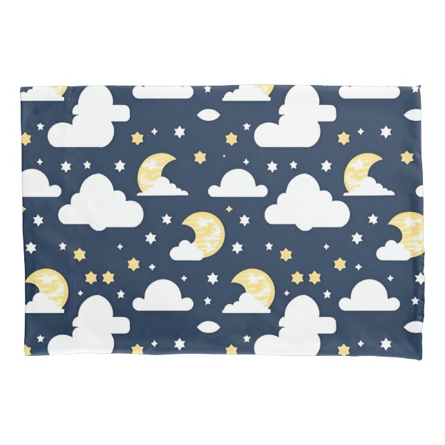 Night Sky with Stars, Moon and Clouds Pillowcase (Front)