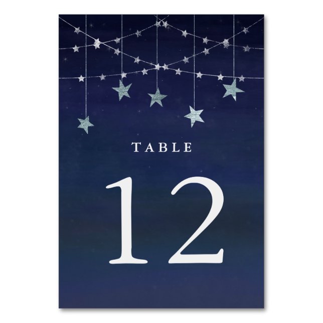Night Sky with Whimsical Garlands of Stars Table Number (Front)
