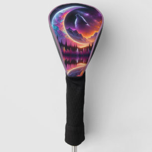  Night Sky Wolf Crescent Moon Lavender Golf Head Cover