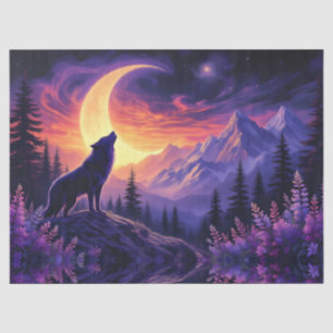Night Sky Wolf Crescent Moon Lavender Tissue Paper