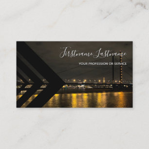 Night skyline bridge black triangle  business card