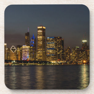 Night Skyline Chicago Pano Coaster