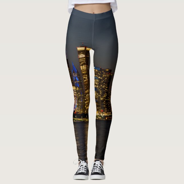 Night Skyline Chicago Pano Leggings (Front)