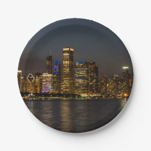Night Skyline Chicago Pano Paper Plate