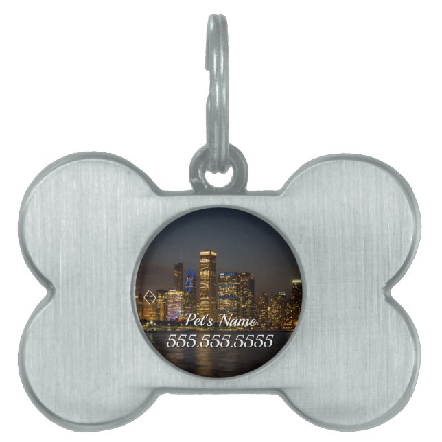 Night Skyline Chicago Pano Pet ID Tag (Front)