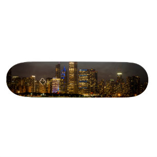 Night Skyline Chicago Pano Skateboard