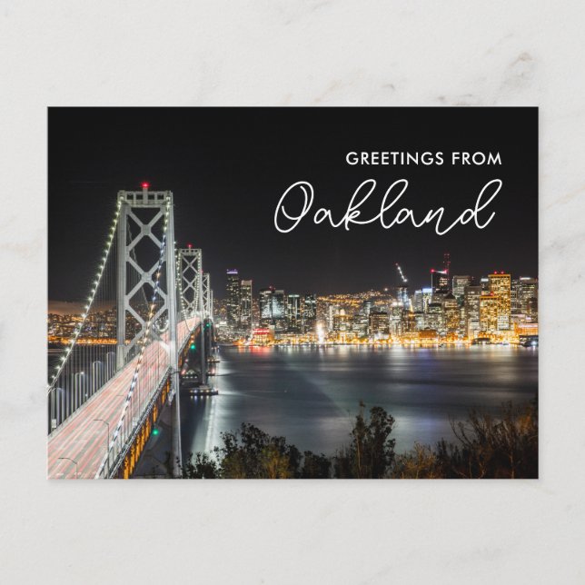 Night Skyline Greetings from Oakland Postcard (Front)