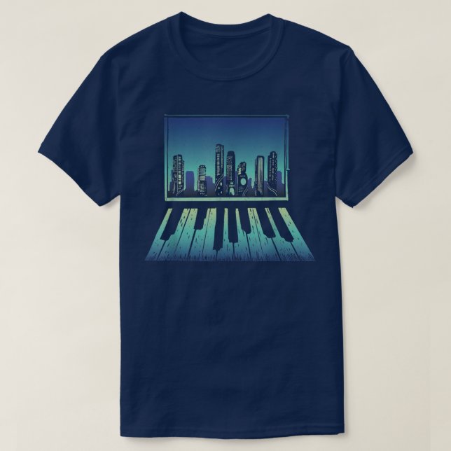 Night Skyline Piano  T-Shirt (Design Front)