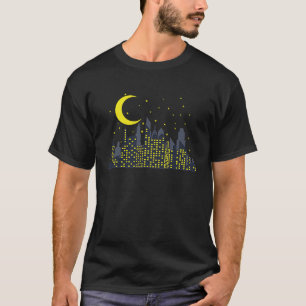 Night Skyline with half Moon Building City T-Shirt