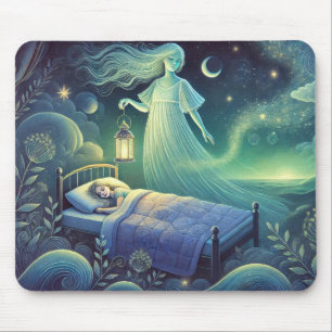 Night Spirit with Lantern Over Sleeping Child Mouse Mat