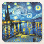 Night Stalled (Vincent van Gogh) Square Paper Coaster<br><div class="desc">Immerse yourself in the magic of one of the most iconic paintings in art history with this cardboard case decorated with Vincent van Gogh's majestic "The Starry Night". The night sky, full of movement and color, with vibrant beets and bright stars, conveys a sense of wonder and mystery, turning a...</div>