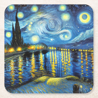 Night Stalled (Vincent van Gogh) Square Paper Coaster