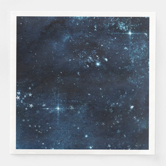 Night Star Sky Celestial Galaxy Watercolor Wedding Napkin (Front)
