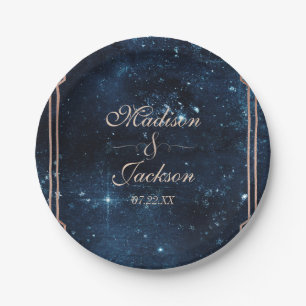 Night Star Sky Celestial Galaxy Wedding Monogram Paper Plate