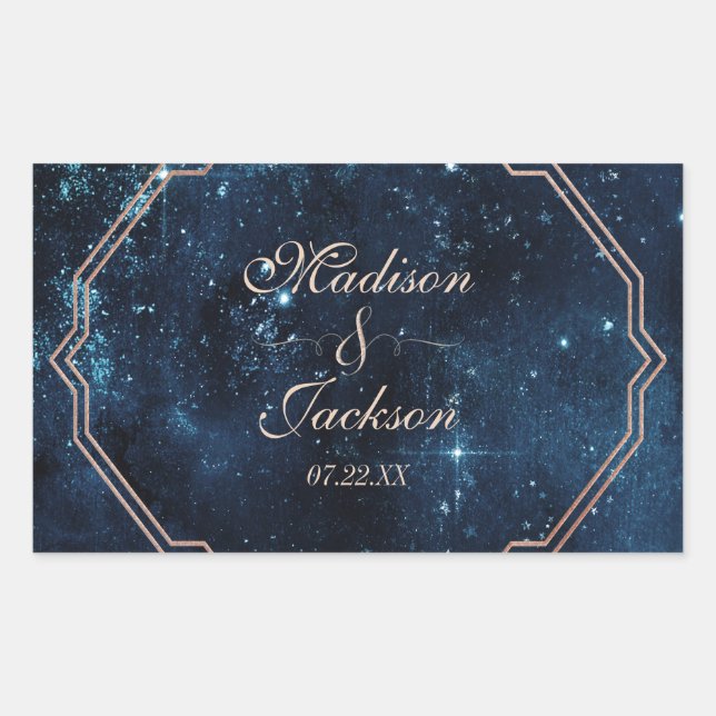 Night Star Sky Celestial Galaxy Wedding Monogram Rectangular Sticker (Front)