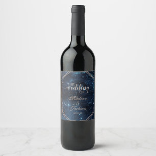Night Star Sky Celestial Galaxy Wedding Monogram Wine Label