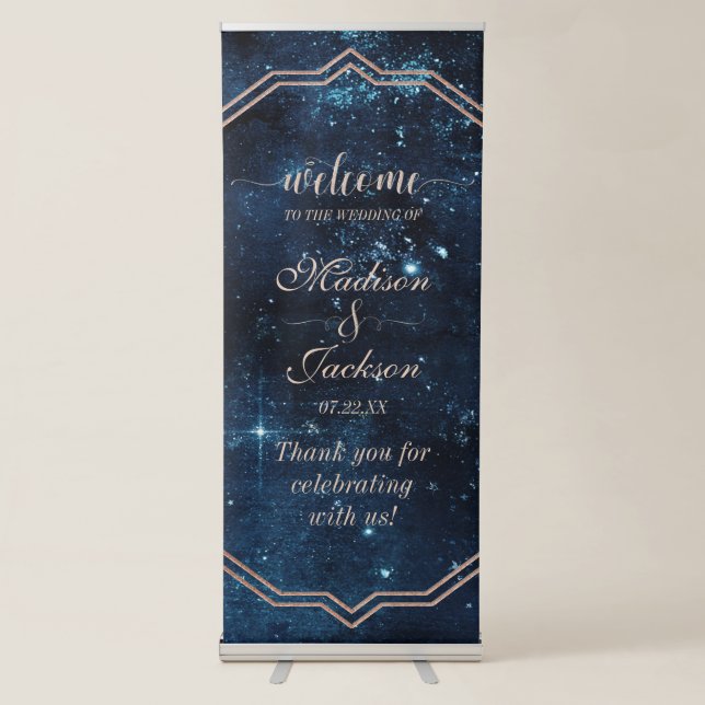 Night Star Sky Celestial Galaxy Wedding Welcome Retractable Banner (Front)
