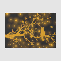 Night Stargazing Cat on a Tree Branch 