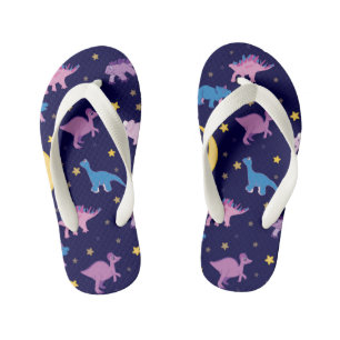 Night Stars and Dinosaurs Pattern Kid's Flip Flops