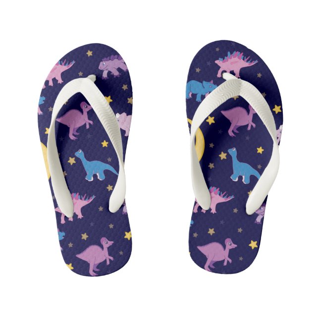 Night Stars and Dinosaurs Pattern Kid's Flip Flops (Footbed)