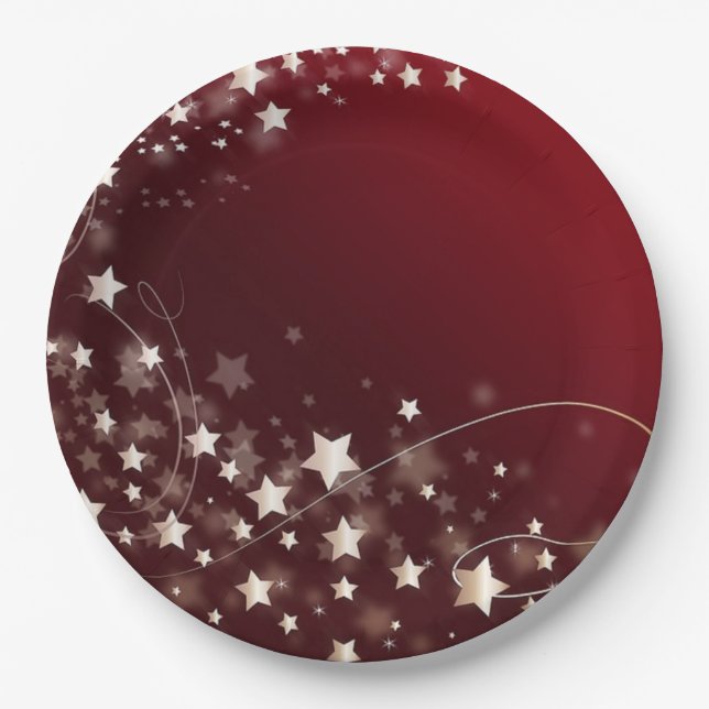 Night Stars on Dark Red Sky Paper Plate (Front)