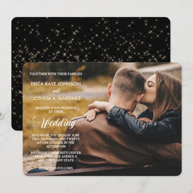 Night Stars Photo Template Wedding Invitation (Front/Back)