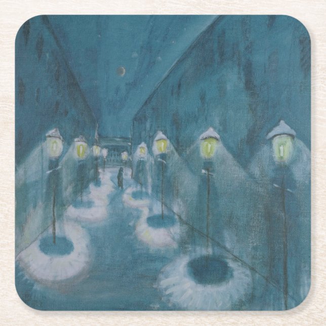 Night Street (Street By Night) (1922) Walter Grama Square Paper Coaster (Front)