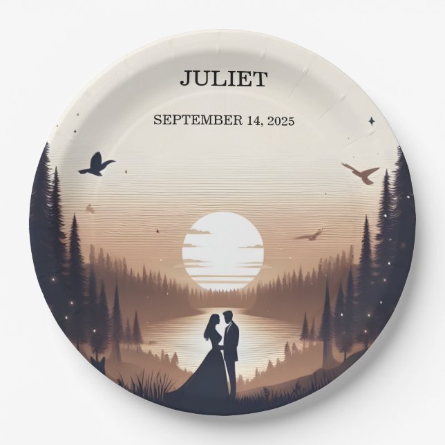 Night Sunset Moon Cloud Twilight Bridal Shower Paper Plate (Front)