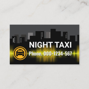Night Taxi City Building Silhouette Business Card