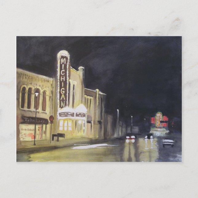 Night Time at Michigan Theatre Postcard (Front)
