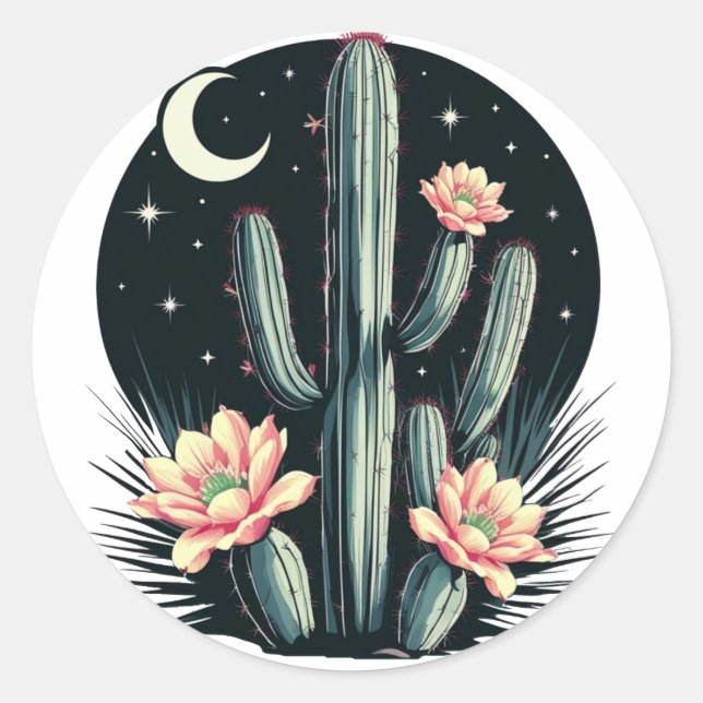 Night-time Cactus Blossom Classic Round Sticker (Front)
