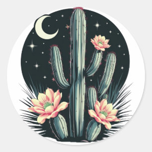 Night-time Cactus Blossom Classic Round Sticker