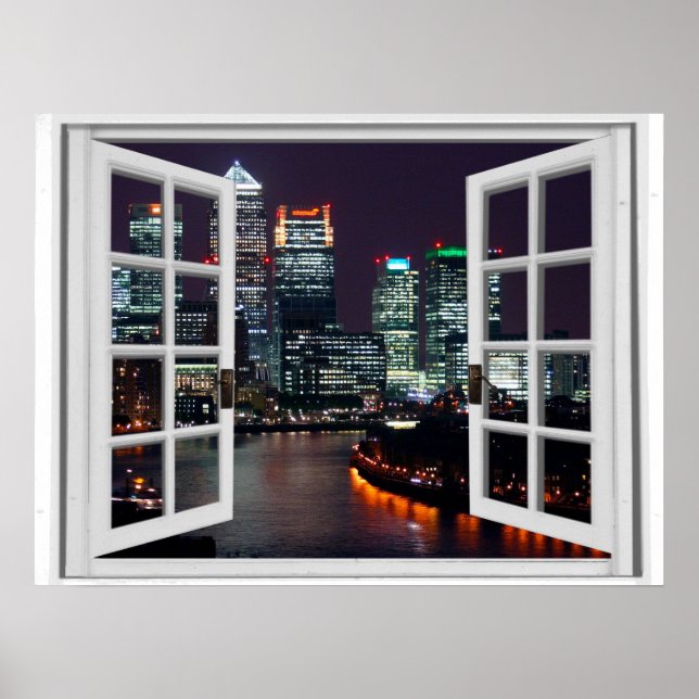 Night Time City Faux Window View Poster (Front)
