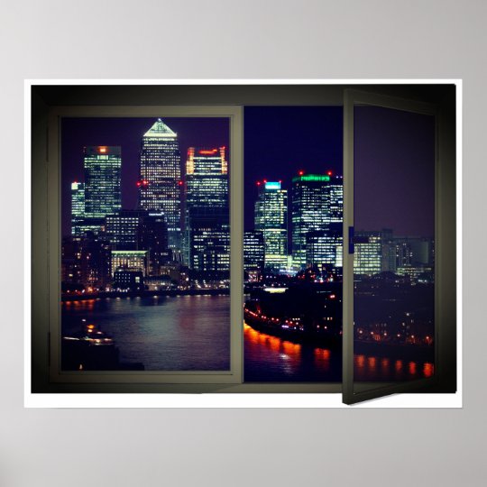 Night Time City View Fake Window Poster Zazzle Co Uk