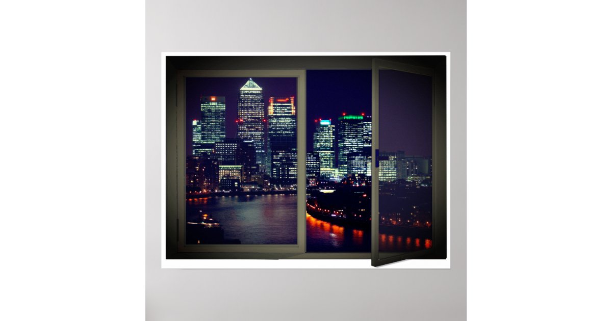 Night Time City View Fake Window Poster Zazzle