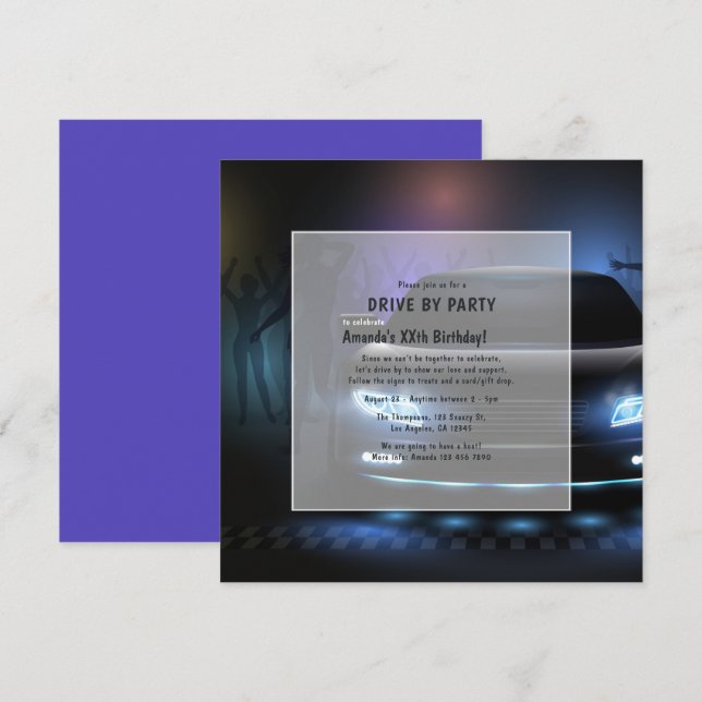 Night Time Drive By Birthday Party Invitation (Front/Back)
